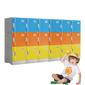 School 9-Door ABS Plastic Locker with Key Lock Knock-down Structure for Public Utilities Use