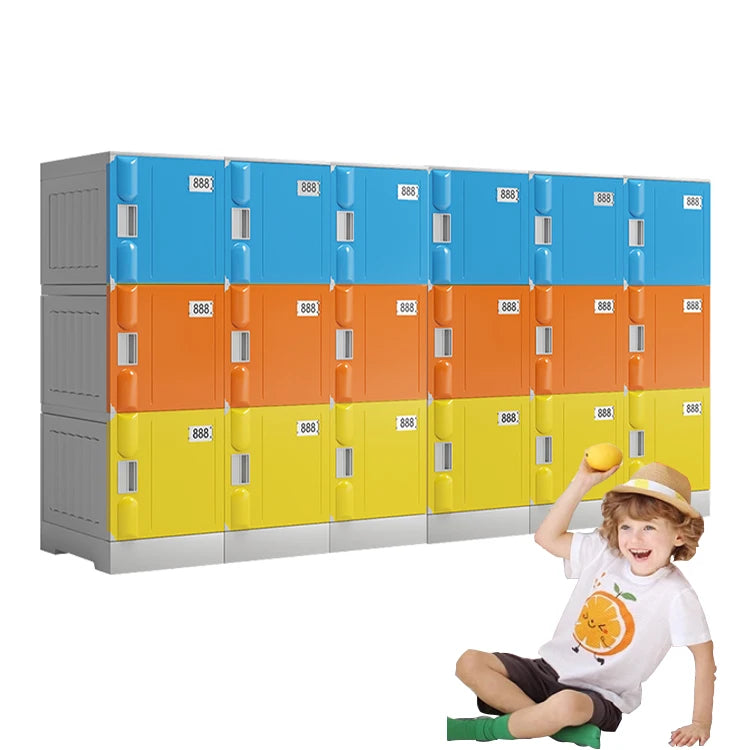 School 9-Door ABS Plastic Locker with Key Lock Knock-down Structure for Public Utilities Use