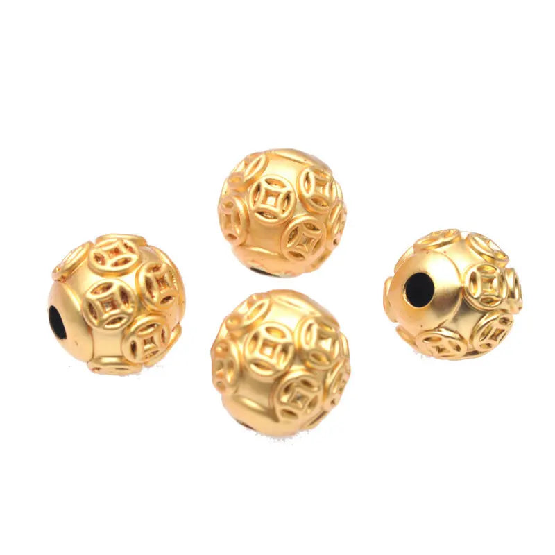 3D Matte 24K Gold Plated Coins of Fortune Money Beads Feng Shui Ball Beads Transport  DIY Hand Beaded