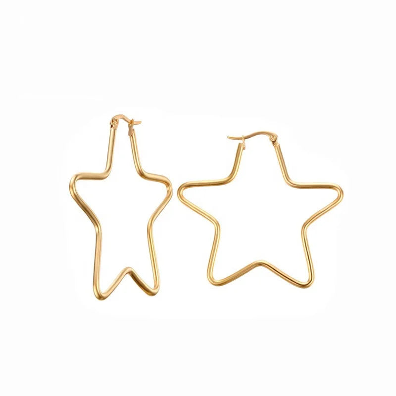 Fine Quality Trendy Women Ear Jewelry five-pointed star Earrings Stainless Steel Wire Pentagram Hoop Earring