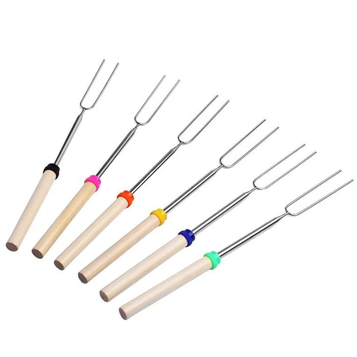 Marshmallow Roasting Sticks Telescopic Smores Barbecue BBQ Stick Hot Dog Fork With Wooden Handle 31Inch