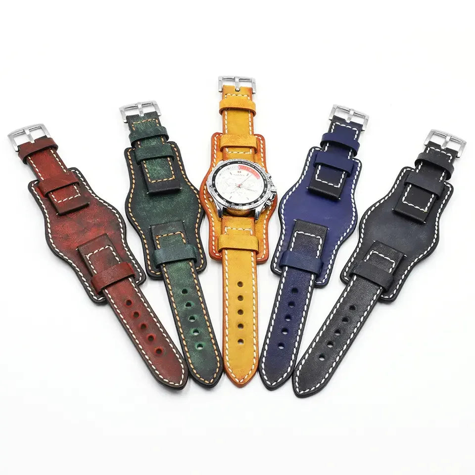 Retro Style Handmade Dyed Watch Band Fadded Effect Watch Straps 20 22 24mm Bund Padded Vintage Genuine Leather Watch Strap