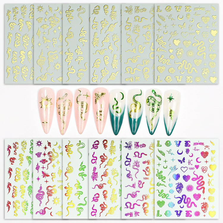Joyful Nail Sticker Hot Sell Gold Silver Laser Snake Fashion Nail Art Decoration