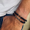 Wholesale Fashion Men Natural Stone Bead Black Lava Stone Tiger Eye Hematite Cross Bracelet Set