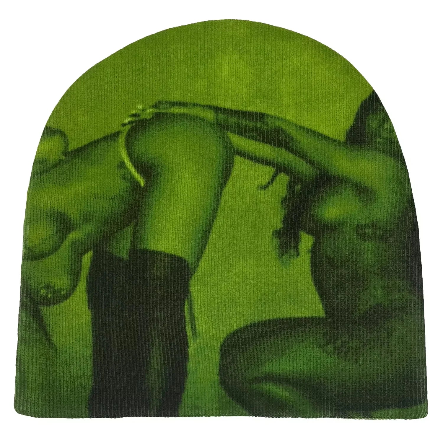 Low MOQ Custom Graphic Beanies All Over Printed No Cuff Fold Jacquard Logo Beanies