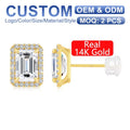 Woman Luxury Halo Jewelry Style Engagement Mother's Day Gift Hollow 14K Gold 1 Carat Emerald Cut Moissanite Stud Earrings