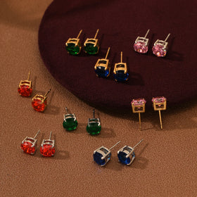 Fashion Stainless Steel Jewelry Women Wholesale 18k PVD Cubic Zirconia Colorful Stud Earrings Party Waterproof Earrings