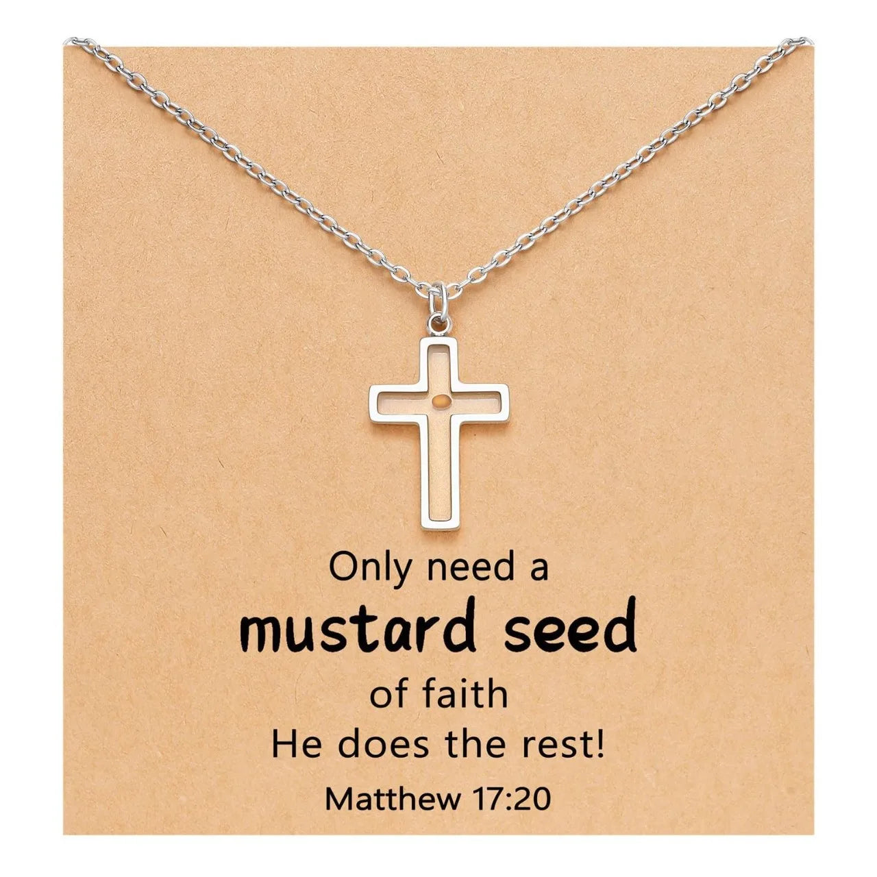 SC Popular Stylish Water Drop Mountain Heart Cross Necklace Trendy Stainless Steel Necklace Fashion Mustard Seed Charm Necklace
