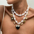 Baroque Imitated Pearl Oil Drop Peach Heart Necklace Set for Women Trendy Ladies Chokers Street Wear Fashion Jewelry Accessories