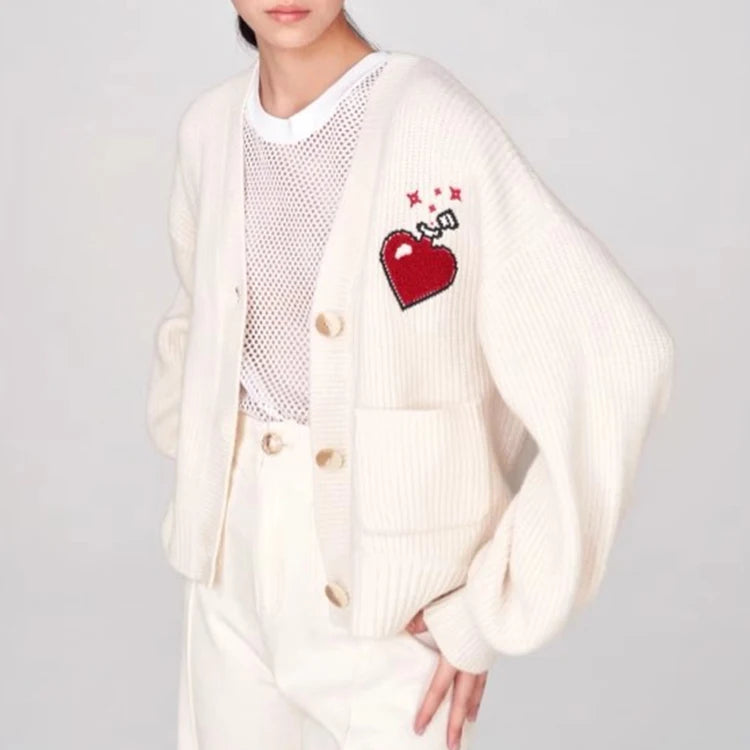 Fashion Styles Cardigan Women's Sweater Double Pocket Embroider Knitted Sweater  Rib 2*2  Spring and Winter Style Sweater