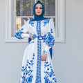 Ramadan Eid V Neck Long Sleeve Modest Maxi Dress Turkey Arabic Muslim Jalabiya for Dubai Women