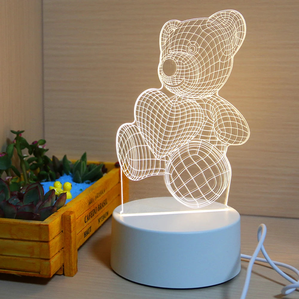 3D USB Bear Shape Warm Creative Table Lamps Acrylic Lighting Design Custom Desk Lamp Bedroom Nightlight Light LED Light Gift