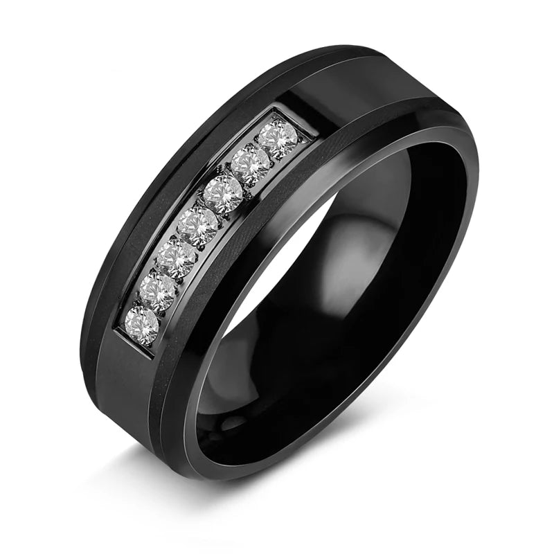Jewelry Factory Customizes New Hot Selling Stainless Steel Jewelry 7 Cubic Zirconia Black Ring Hip-hop Gifts for Men and Women