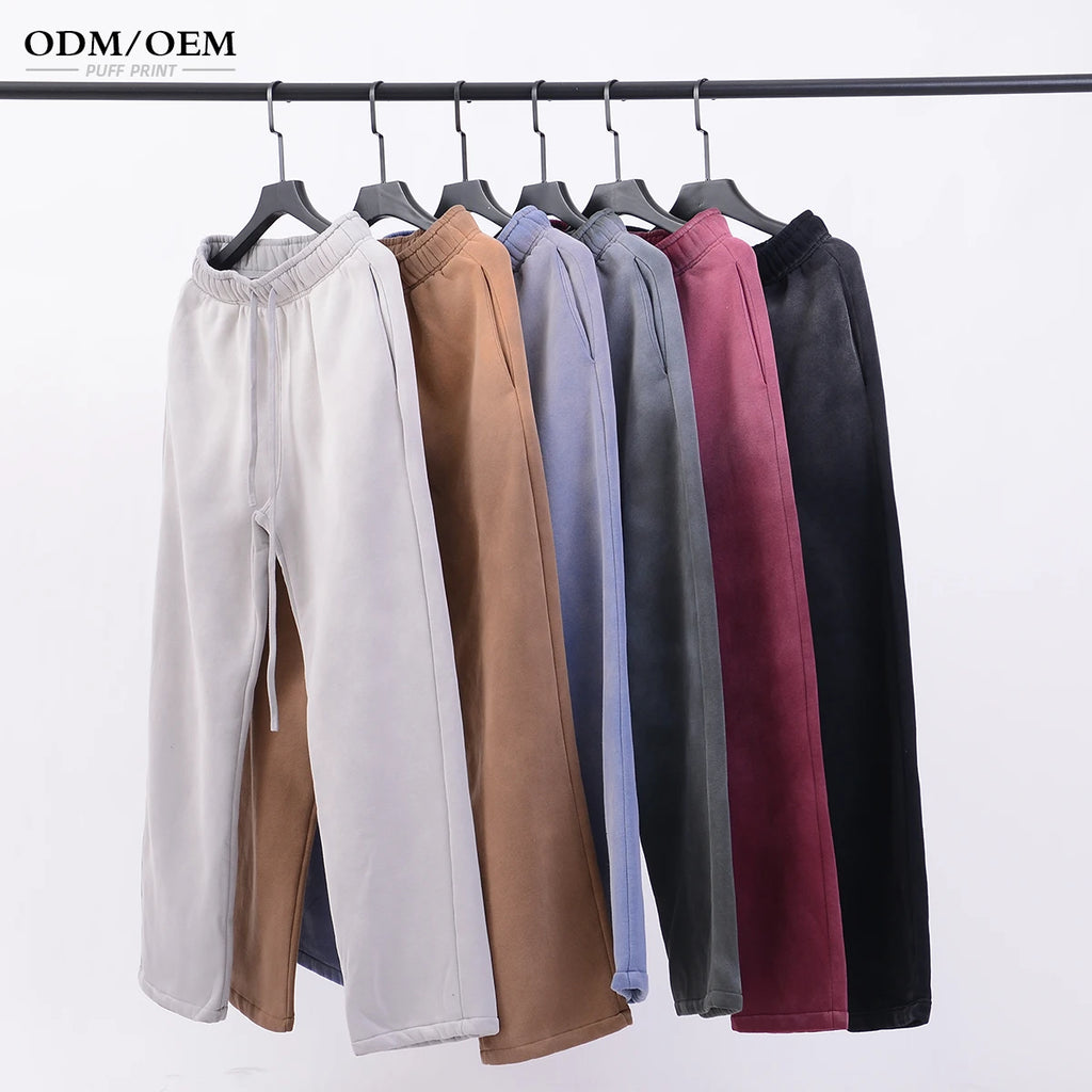 Designer Custom Luxury Mens Fleece Straight Leg Sweatpants Sweat Pants for Men Custom logo Washed Sweatpants