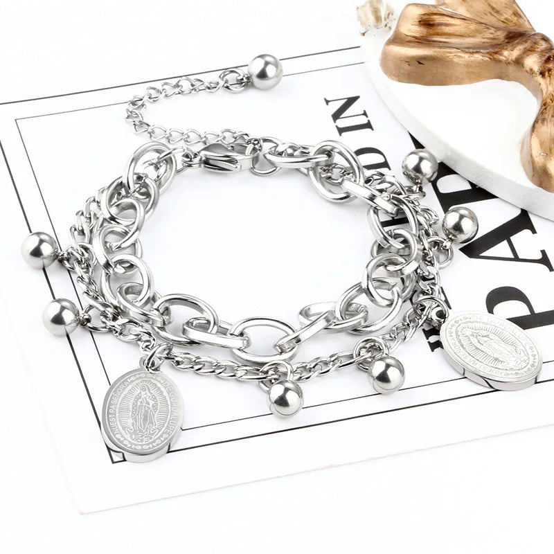 Exquisite Stainless Steel Stack Bracelet Godness Goddesses Charm Elements Jewelry Accessory & Component Supply Making Jewelry