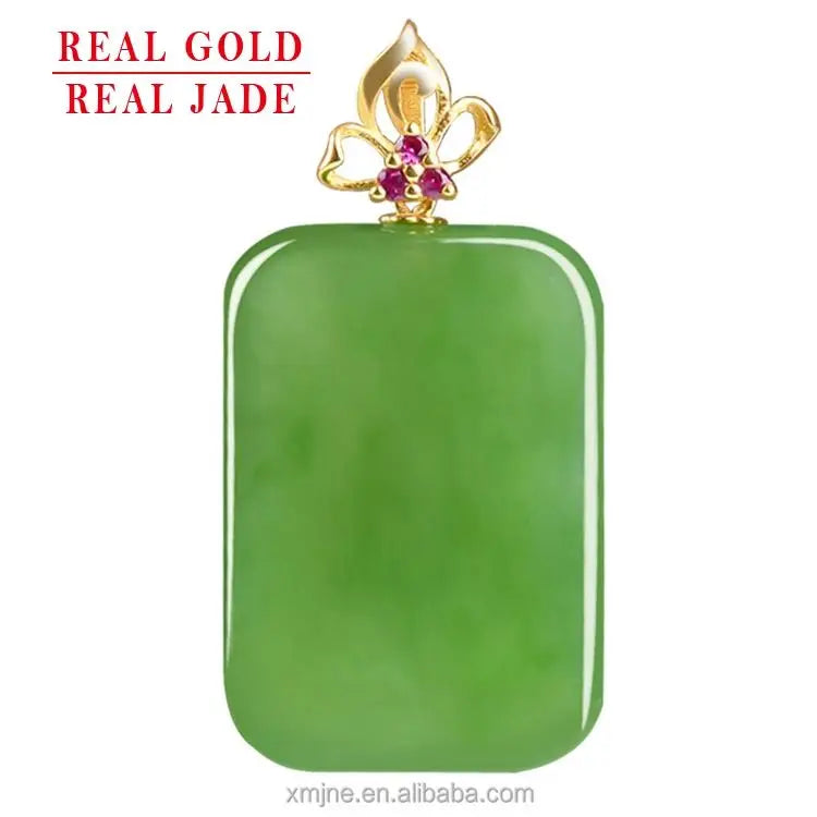 Certified Grade a Spinach Green Hotan Jade Green Jade Lucky Pendant Genuine 18K Natural Jade Pendant Necklace Women