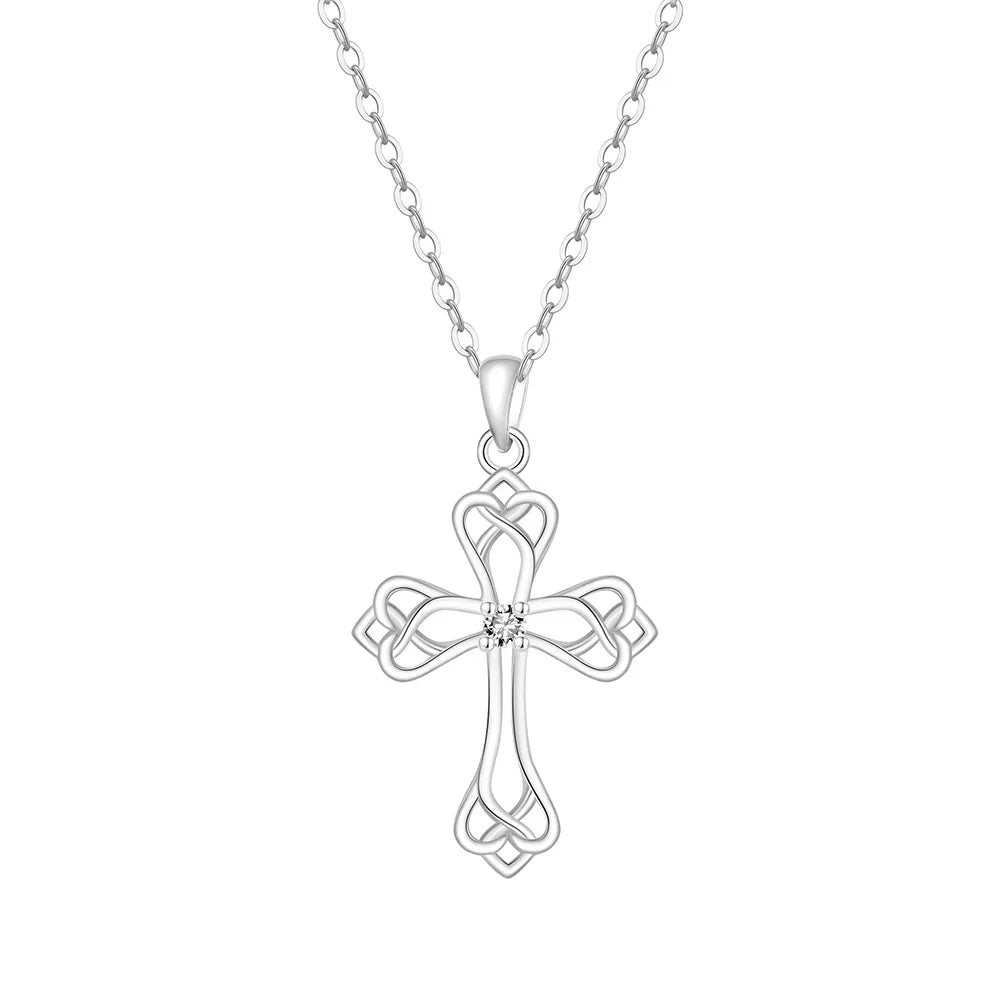 Daidan Cubic Necklace Gold Plated Necklace Cross Female Celtic Knot 925 Sterling Silver Zircon Necklace