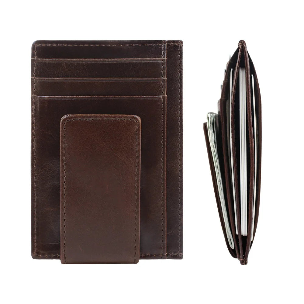 Genuine Leather RFID Credit Card Holder Money Clip Slim Man Wallet Purse Case With ID Window