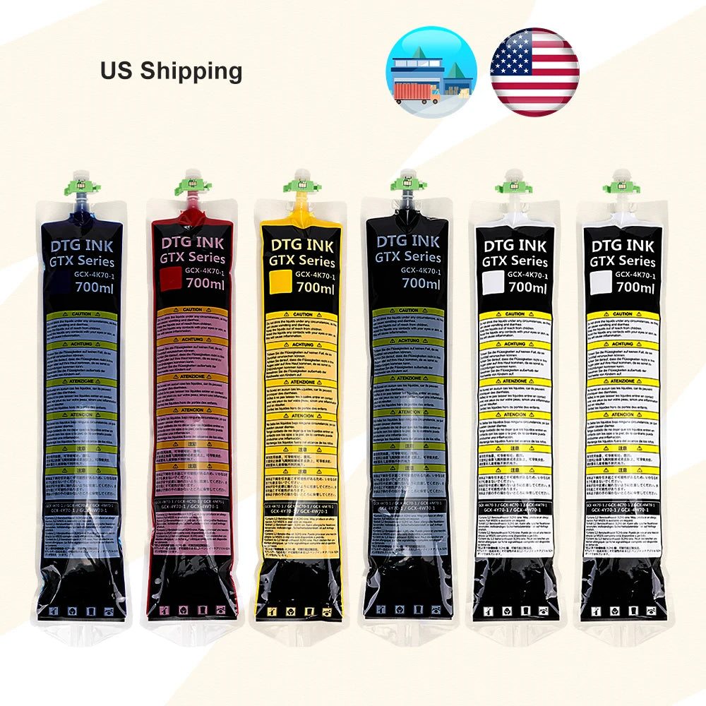 Winnerjet 700ml Textile Pigment DTG Ink Bag With Chips for Brother GTX Printer