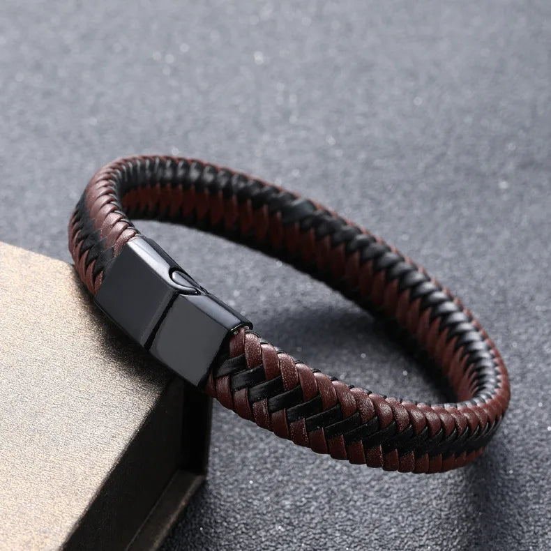 Wholesale Luxury Black Men'S Magnetic Clasp Men Jewelry Leather Bracelet