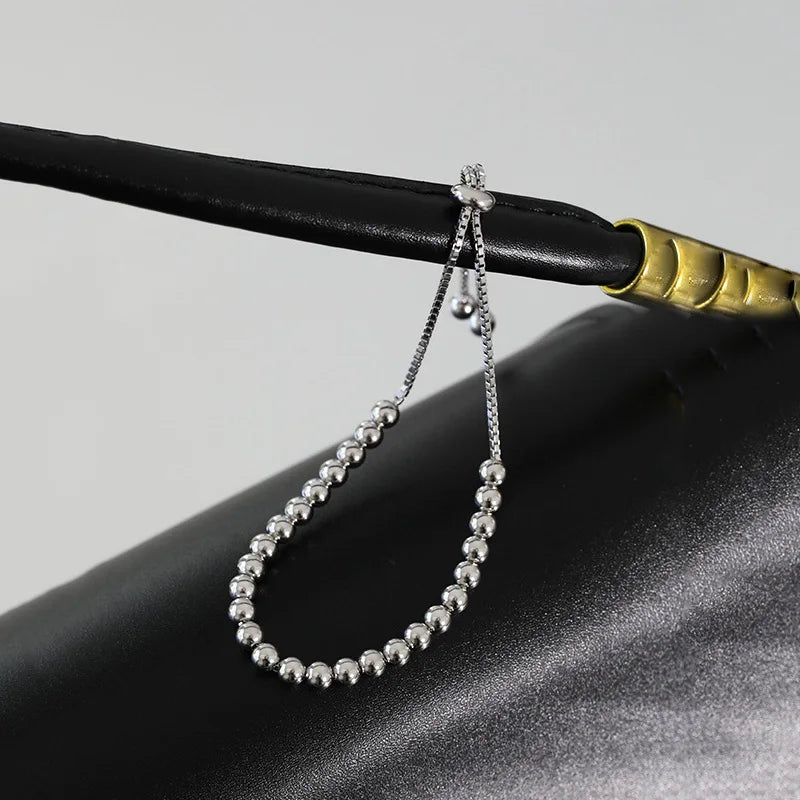 WMSB022 Round  Beads strung Adjustable S925 Sterling Silver Bracelet for Women