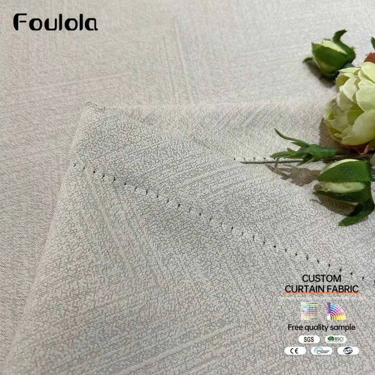 Factory Supply Luxury Blackout Linen Style Jacquard Curtain Fabric Window Curtain