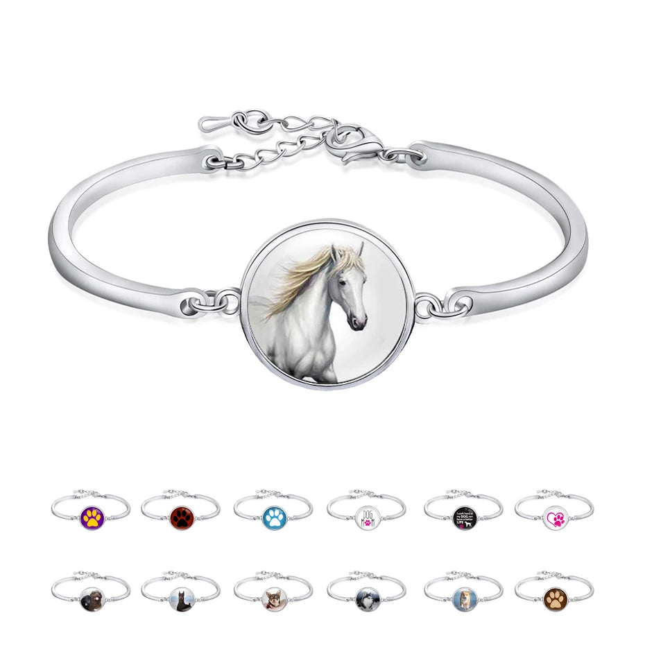 Live Love Rescue Chihuahua Great Dane Golden Retriever Dog Paw Print Cat Mom Butterfly Horses Horse Bangle Bracelets for Women