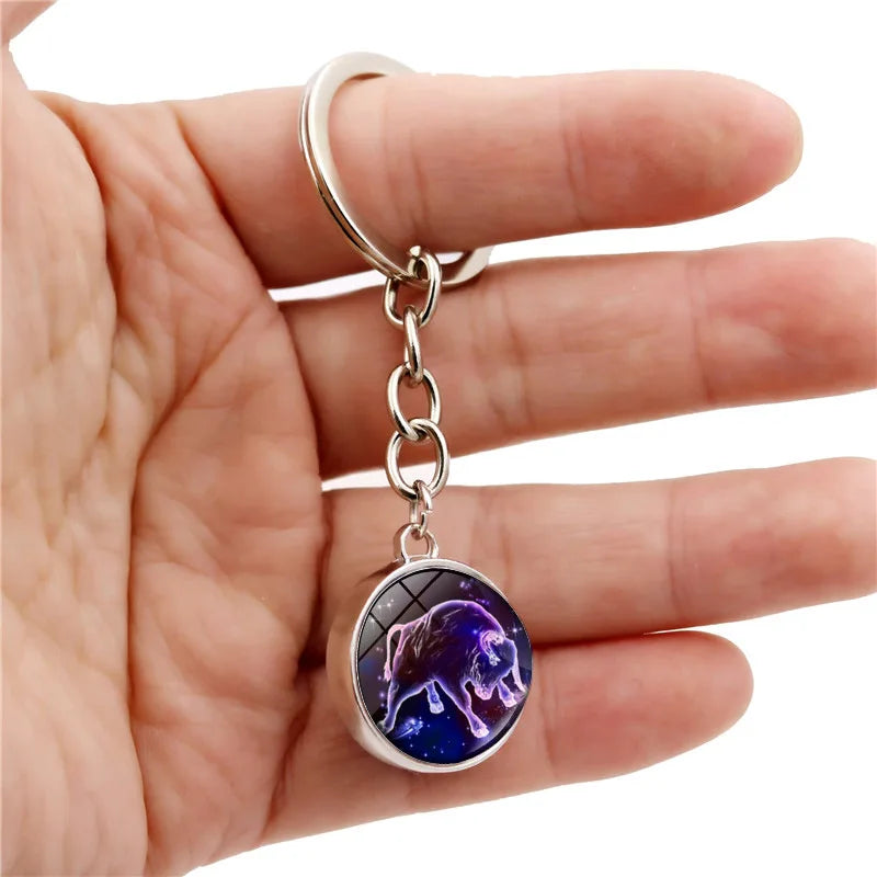 Wholesale 12 Star Sign Keychain Cute Double Glass Ball Keychain Leo Pisces Sagittarius Taurus Keychain