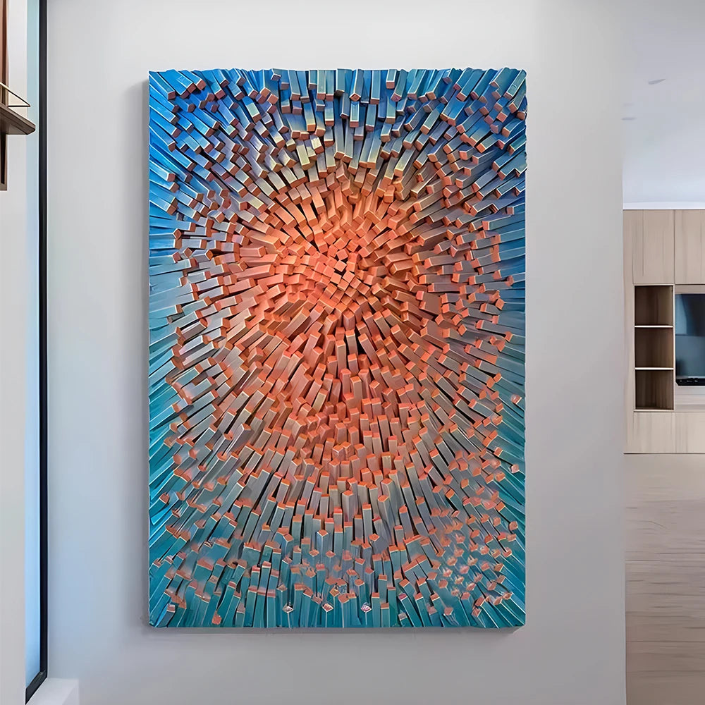 3D Geometric Wall Art Wooden Hand-Painted Painting Physical Art Carving Wooden Decorative Decor