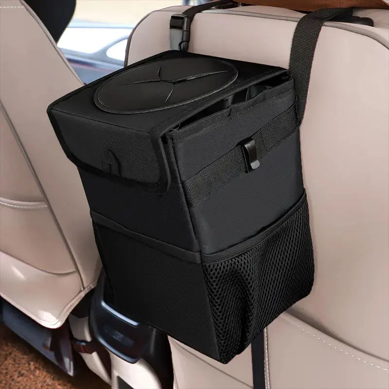 Black Waterproof Car Organizer Bag with Lid Hanging Auto Garbage Can Trash Can Special Purpose Case