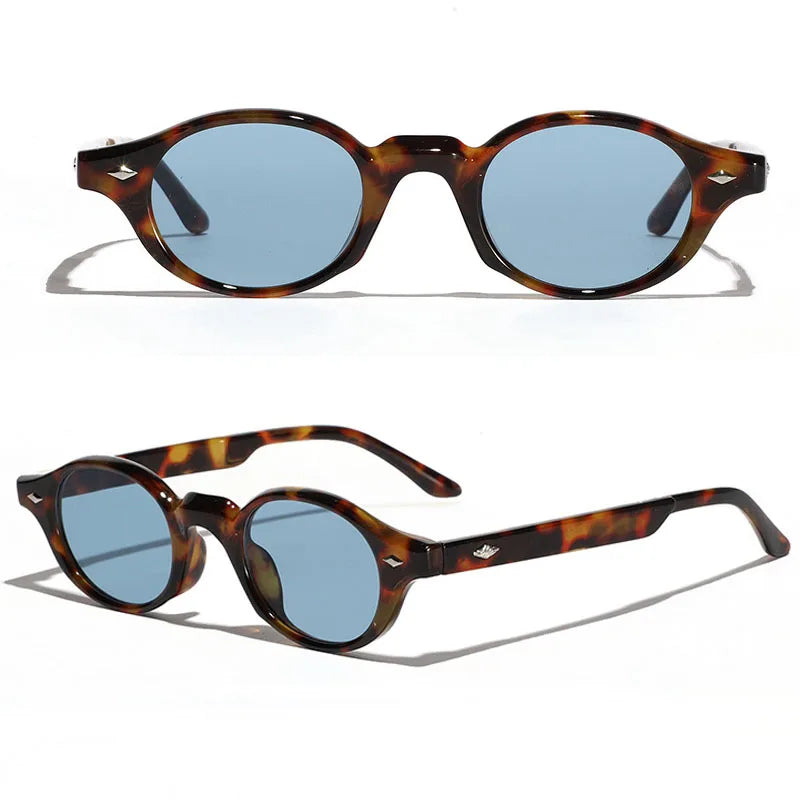 Retro Rivet Tortoiseshell Oval Shades Vintage Fashion Green Blue Lens Designer Sun Glasses Uv Women Man Sunglasses Small Size