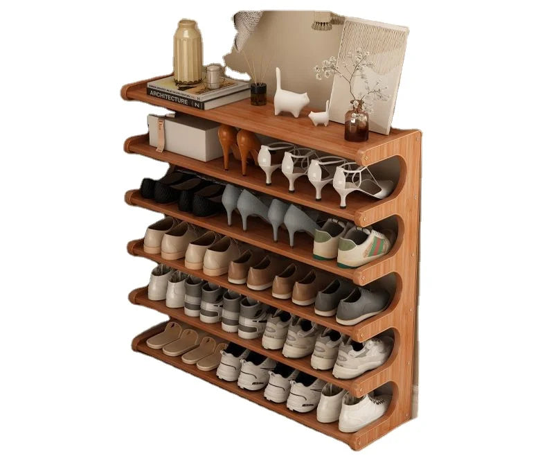 Modern Solid Wood & Metal Adjustable Height Multi-Layer Shoe Rack with Storage Organizer for Living Room MegaBDM