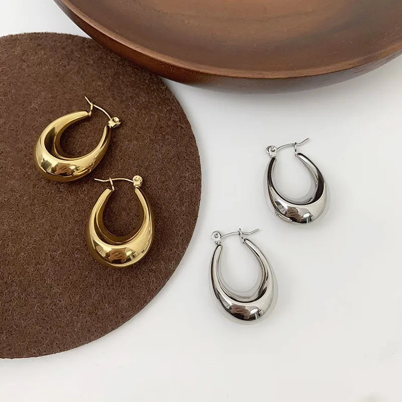 2022 Fashion Statement Jewelry 18K Gold Plated Stainless Steel Oval Earrings Personality Metal Water Drop Hoop Earring YF3105