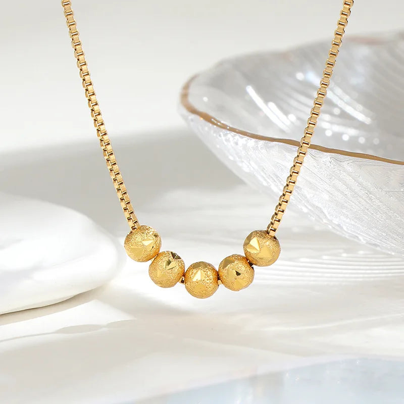 Unique Design Gold Plated Round Beads Necklace Handmade Box Chain Round Ball Pendant Necklace for Women