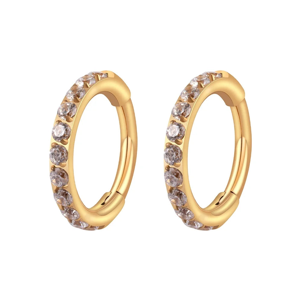 ASTM F136 Earrings Titanium PVD Plated No Fade Claw Set CZ Zircon CNC Setting Piercing Nose Clicker