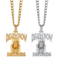 DEATHROW/RECORDS Hip-hop Style Gold-Plated Zircon Pendant for Men and Women Trendy Alloy Jewel with Link Chain