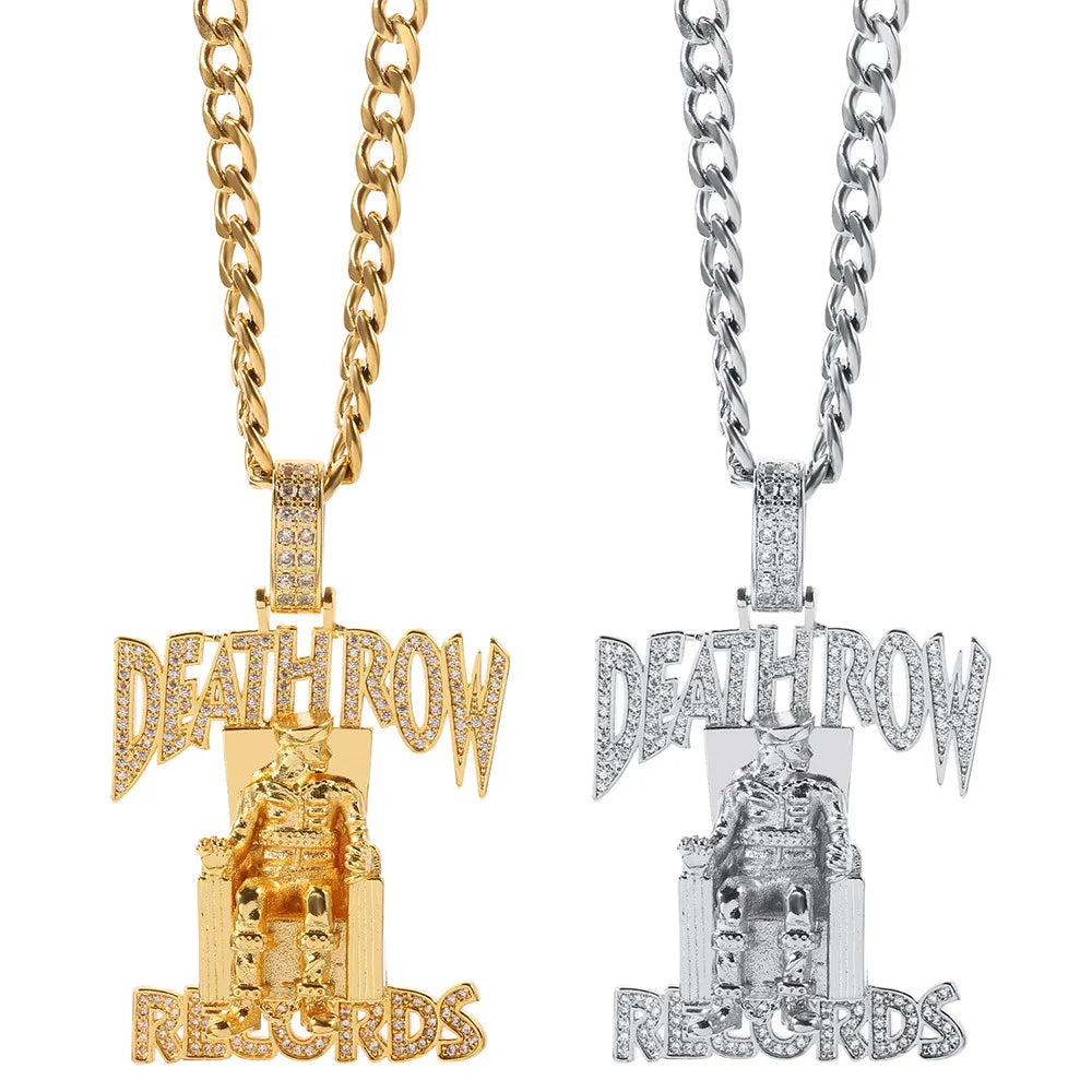 DEATHROW/RECORDS Hip-hop Style Gold-Plated Zircon Pendant for Men and Women Trendy Alloy Jewel with Link Chain