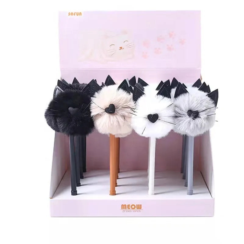 Wholesale Custom logo Cartoon Cute Kawaii Cat Design Plush Gel Pen for Kids