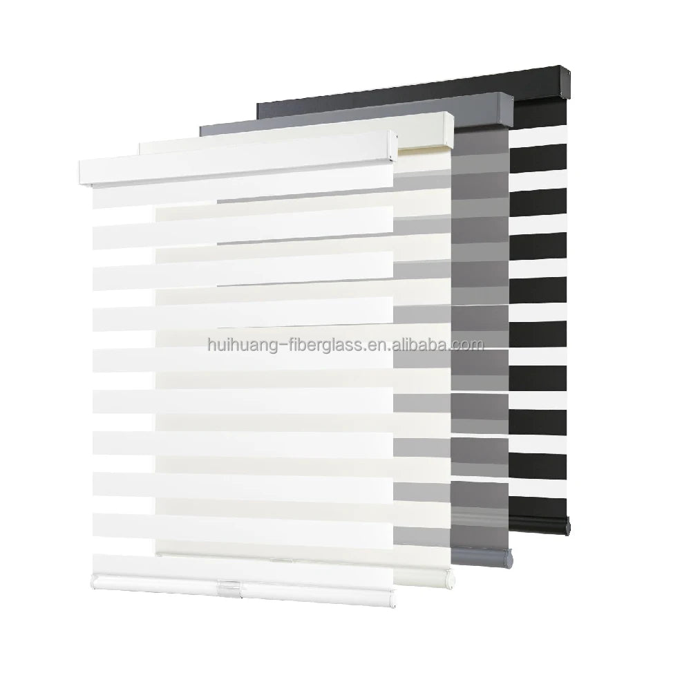 Zebra Blinds Modern Manual Bead Rope Roller Shades Built-In French Day Night Blackout Window Curtains Plain Fabric Blackout