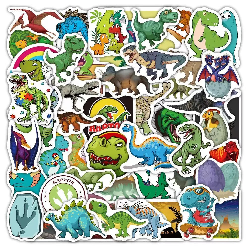 50pcs Popular Dinosau Cartoon Animal Collection Stickers for Removable Suitcase Skateboard Computer Kids Pvc Waterproof