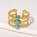 Beimai OEM Ring Vintage Titanium Steel Turquoise Natural Stone Open Ring
