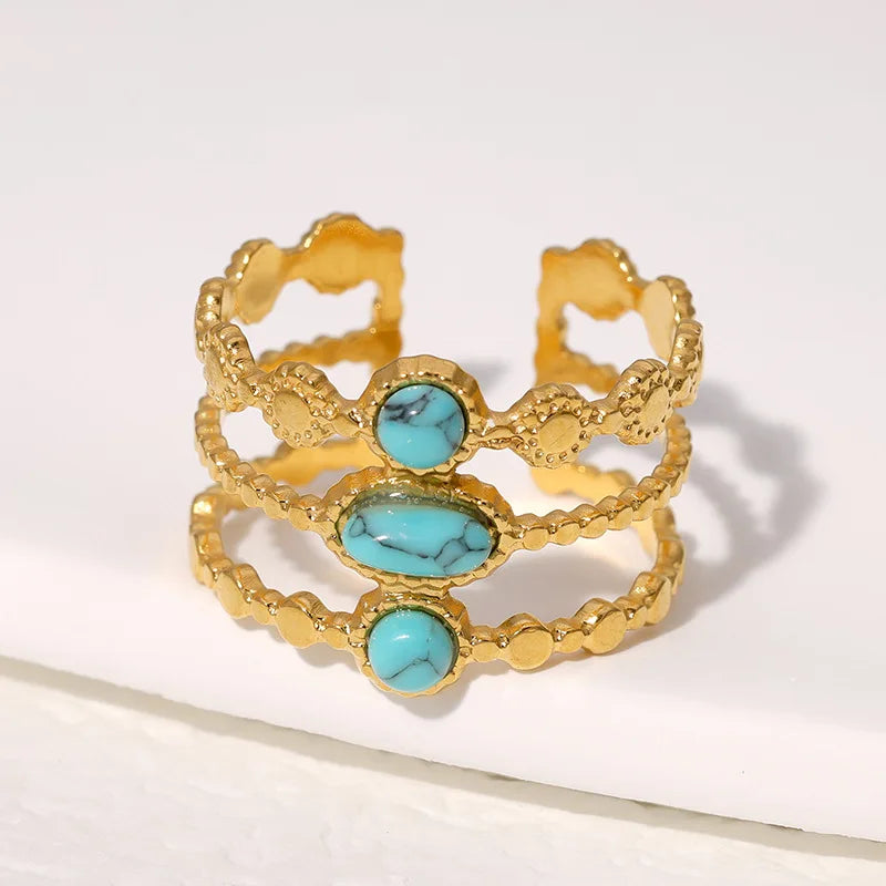 Beimai OEM Ring Vintage Titanium Steel Turquoise Natural Stone Open Ring