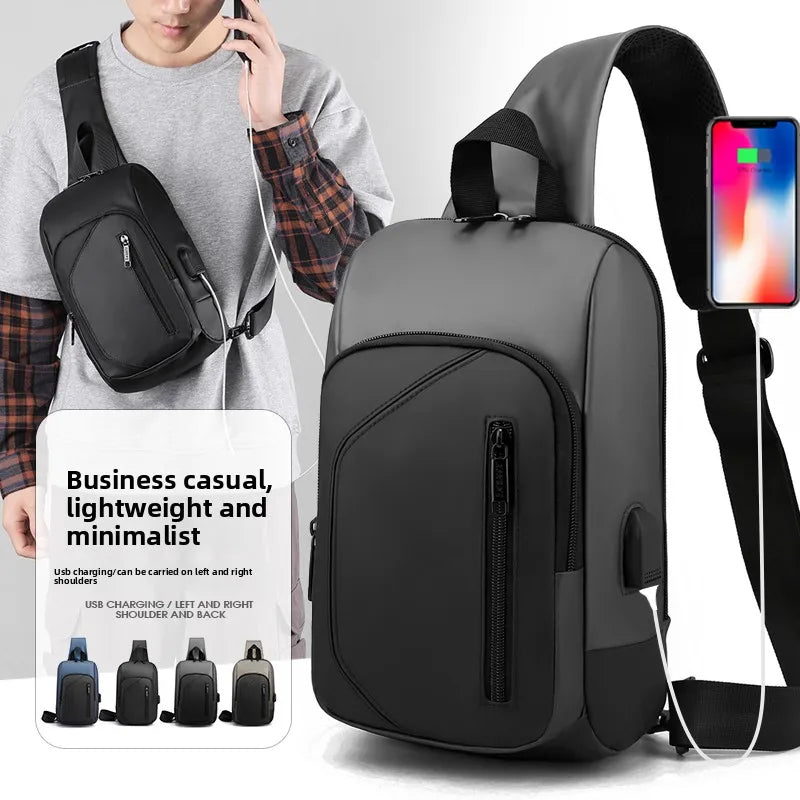 Men's Waterproof USB Oxford Crossbody Bag Anti-theft Shoulder Sling Bag Multifunctional Travel Messenger Chest Bag for Men