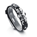 Jewelry Unique Stainless Steel Skull  Wrist Belt Buckle Style Black Pu Leather Cuff Bangle Bracelet for Men