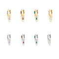 925 Sterling Silver Colorful Rectangle Zirconia Link Chain Tassel Huggie Earrings Dainty Colorful Single Earring
