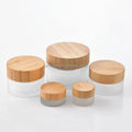 Eco-friendly Real Natural Wooden Frosted clear 5g 10 g 15g 30g 50 Gram 100g 50g Airtight Leak Proof Glass Jar with Bamboo Lid