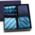 Men's Blue Striped Tie and Handkerchief Set Custom Logo Jacquard Paisley Floral Print Checked Patterns for Gift Box