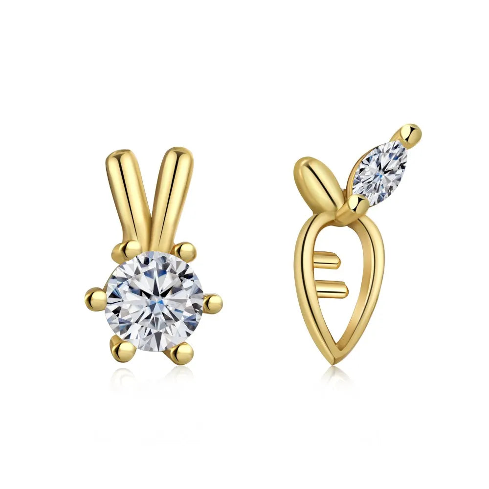 Dylam 18K Gold Plated Tiny Rabbit With Radish 925 Sterling Silver Easter Earring Cubic Zircon Small Stud Earrings Jewelry Women