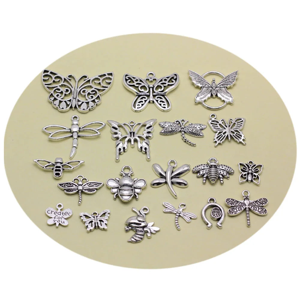 Tibetan Silver Mixed Insect Pendant Beads Butterfly Bee Dragonfly Jewelry Bracelets Earring Necklace Making DIY Craft Art Charms