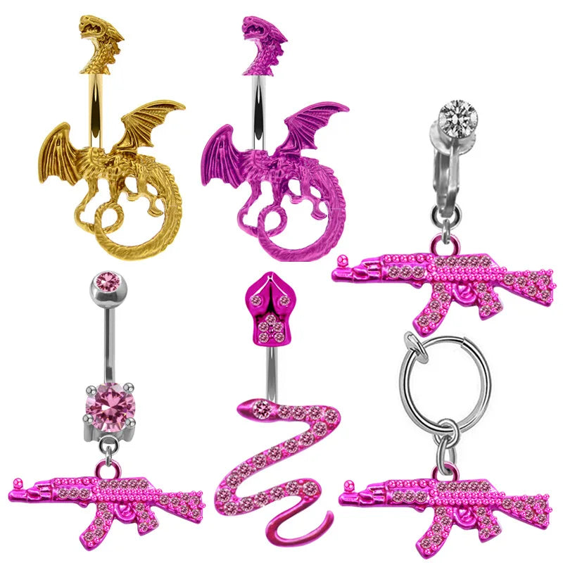 ZF Wholesale 14G 316L Surgical Steel Belly Ring Faux Non Clip on Navel Belly button Rings body Piercing jewelry